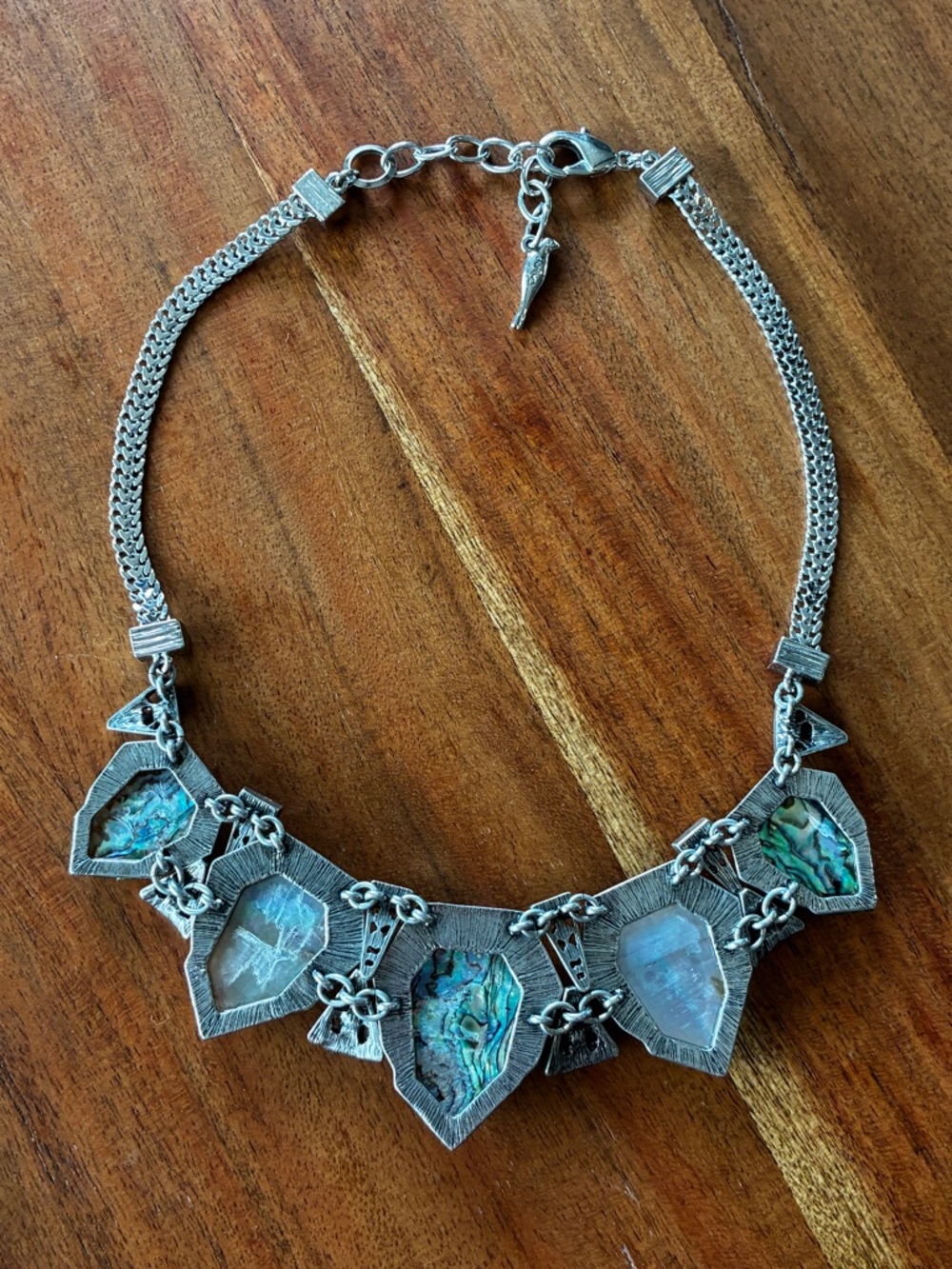 Chloe + Isabel Statement Bib Necklace Green Stone Abalone Style Crystal Silver - Picture 2 of 11